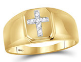 Mens Diamond Cross Ring 1/20 Carat (ctw) in 10K Yellow Gold